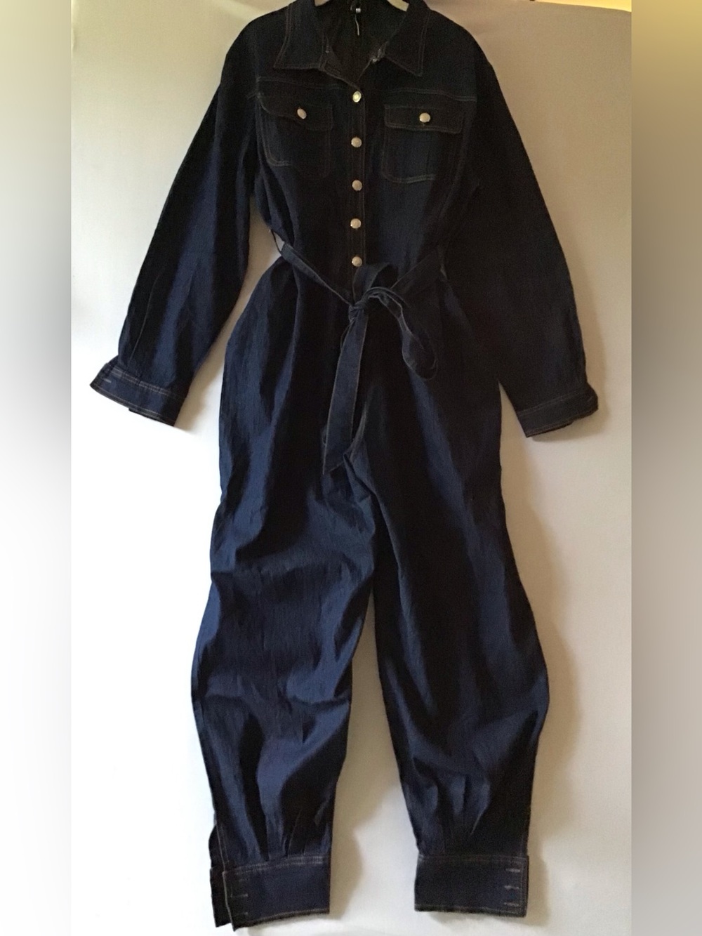 423 Classic Dark Blue Women's Denim Jumpsuit with Belt